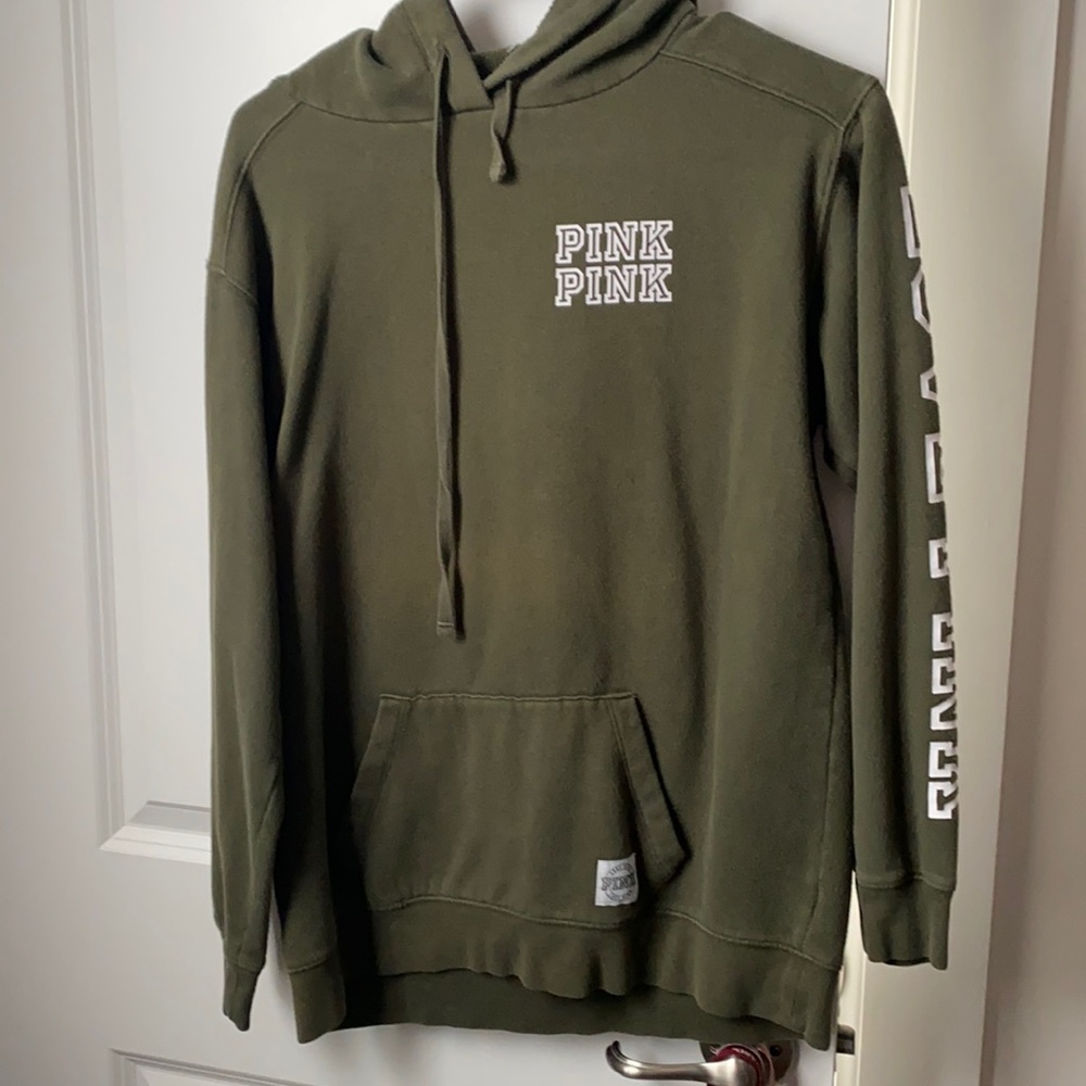 Army green colored PINK hoodie